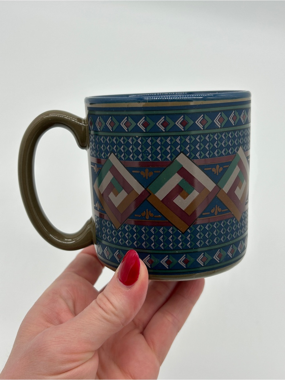 Vintage 1991 Potpourri Press Log Cabin Coffee Mug Southwestern Pendleton Style